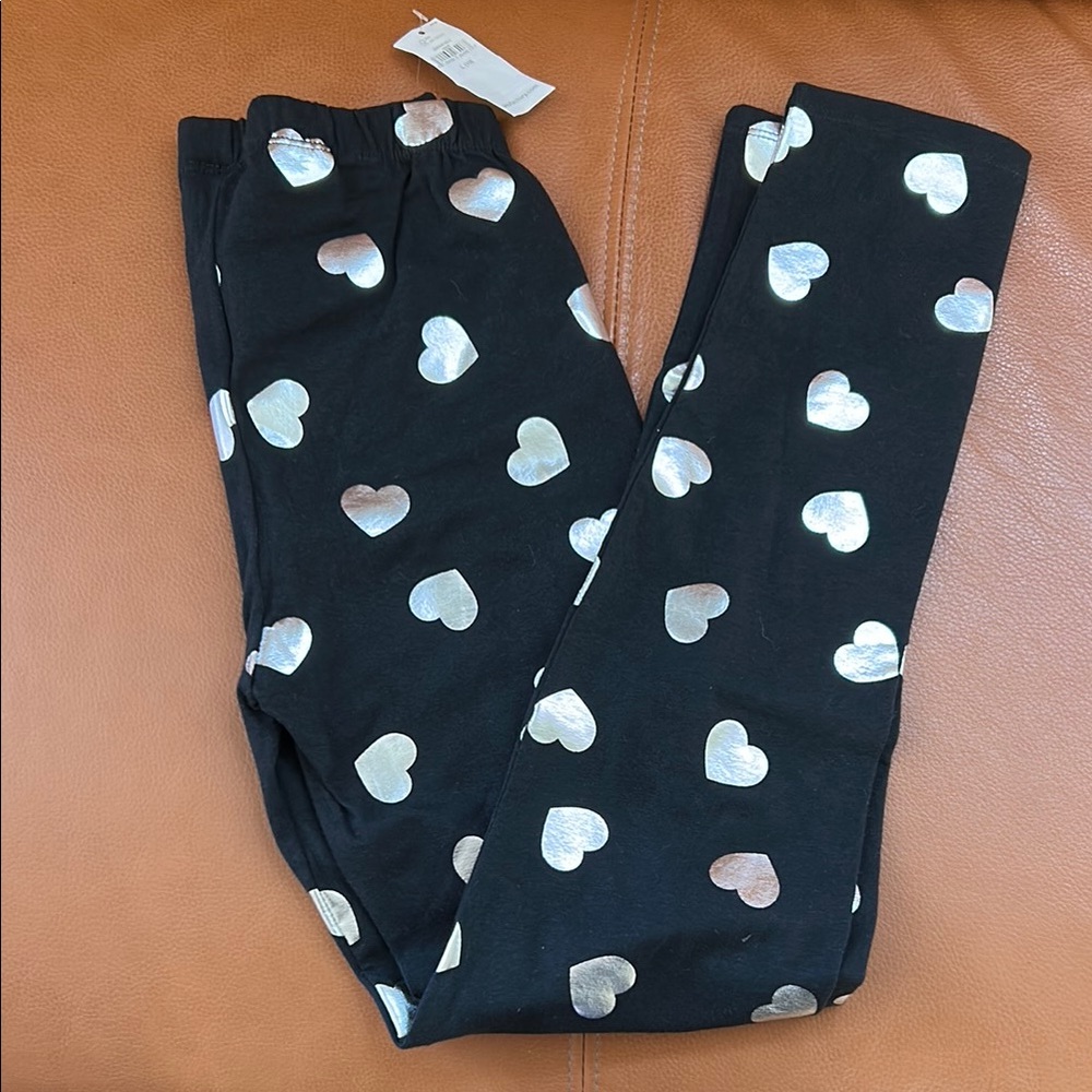 Black Leggings with Silver Heart Pattern